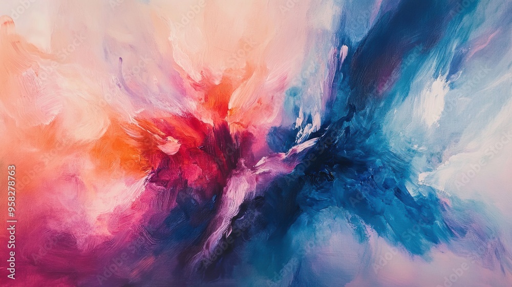 Vibrant abstract art explosion in pink blue hues