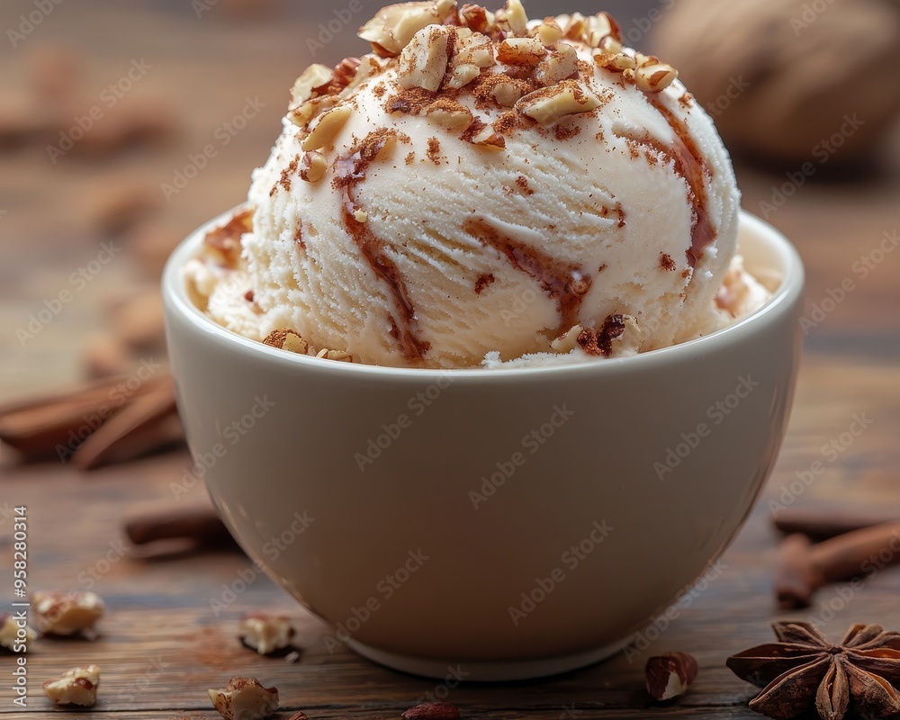 Delicious bowl of ice cream topped with nuts and caramel, perfect for a comforting dessert experience. Delicious bowl of ice cream topped with nuts and caramel, perfect for a comforting dessert experience.