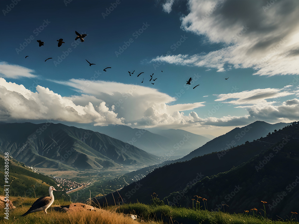 Obraz premium landscape with mountains and clouds,Ai generated 