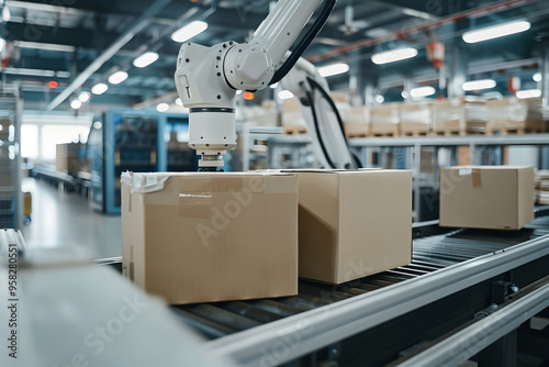 A robotic arm on a factory packaging line