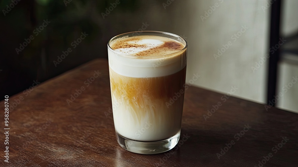 A smooth iced flat white in a clear glass, with a light layer of foam on top. The drink is served over ice, creating a perfectly balanced and refreshing coffee experience. A smooth iced flat white in a clear glass, with a light layer of foam on top. The drink is served over ice, creating a perfectly balanced and refreshing coffee experience.