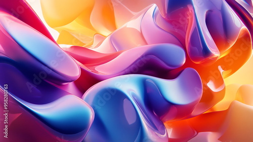 abstract organic shapes with colorful smooth reflection photo