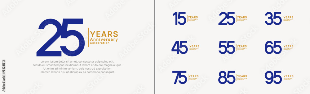 anniversary logo set. vector design blue and golden color can be use for special moment anniversary logo set. vector design blue and golden color can be use for special moment