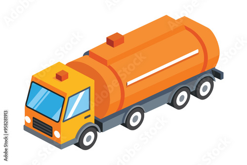 A bright orange cartoon truck drives down a road, embodying a whimsical and lively atmosphere in its journey.