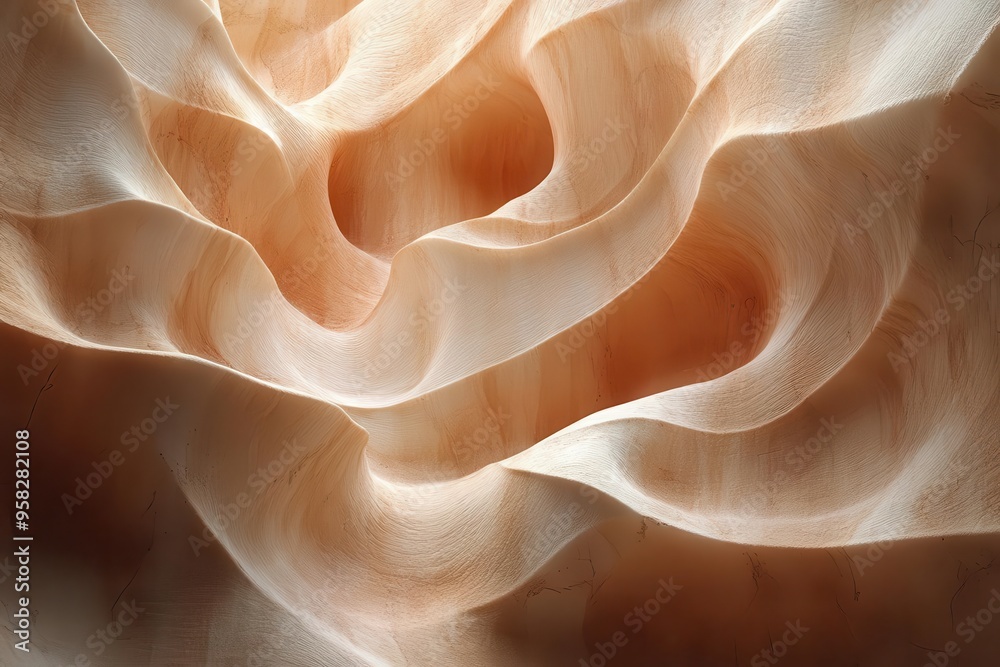 ethereal sandstone formation curves and twists creating mesmerizing patterns soft light filters through casting subtle shadows that accentuate the rocks smooth undulating surface