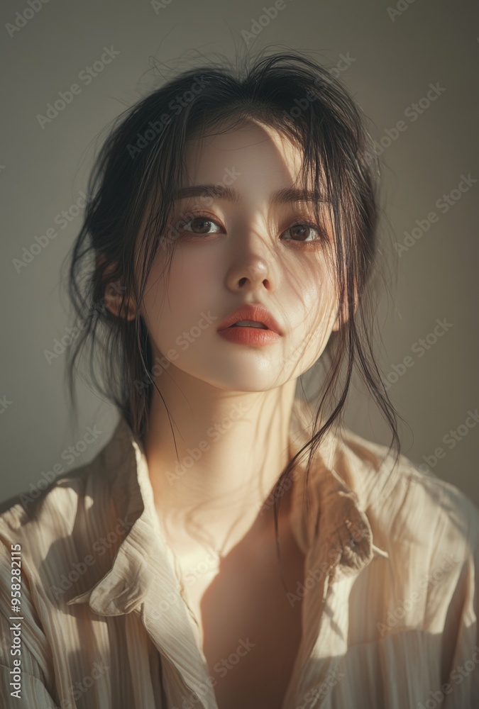medium shot of beauty asian woman, wearing casual clothes, bathed by soft light medium shot of beauty asian woman, wearing casual clothes, bathed by soft light