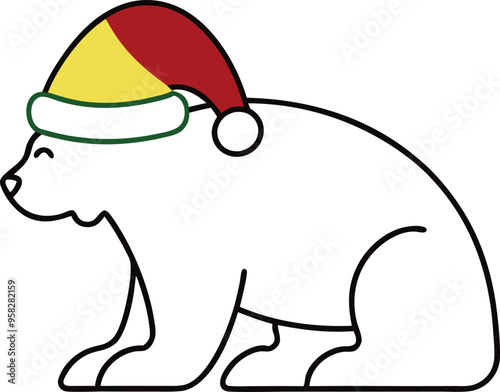 Subtle polar bear outline with Santa hat captures holiday magic effortlessly
 photo