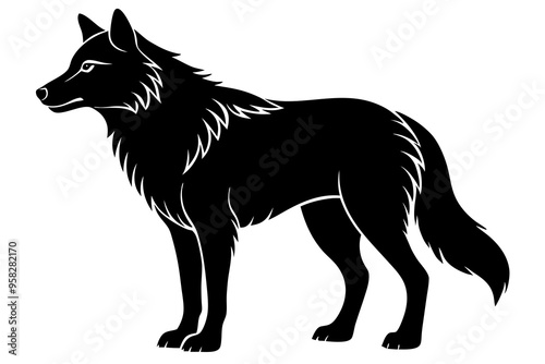 Wolf Silhouette Vector Illustration, perfect for wildlife enthusiasts, featuring a howling wolf against a moonlit sky. Ideal for use in projects related to nature, wildlife, and wilderness 