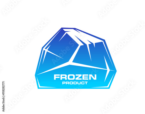 Frozen product icon, abstract iceberg emblem for branding identify, packaging design and advertisements. Isolated vector emblem with blue icy lump. Sticker for production involving ice or freezing