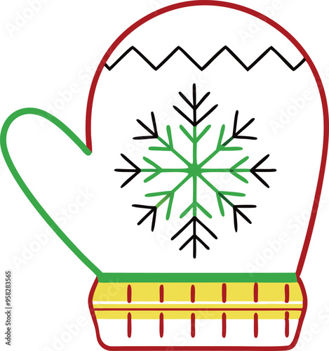 Simple mitten outline featuring a snowflake motif ideal for cozy winter days
