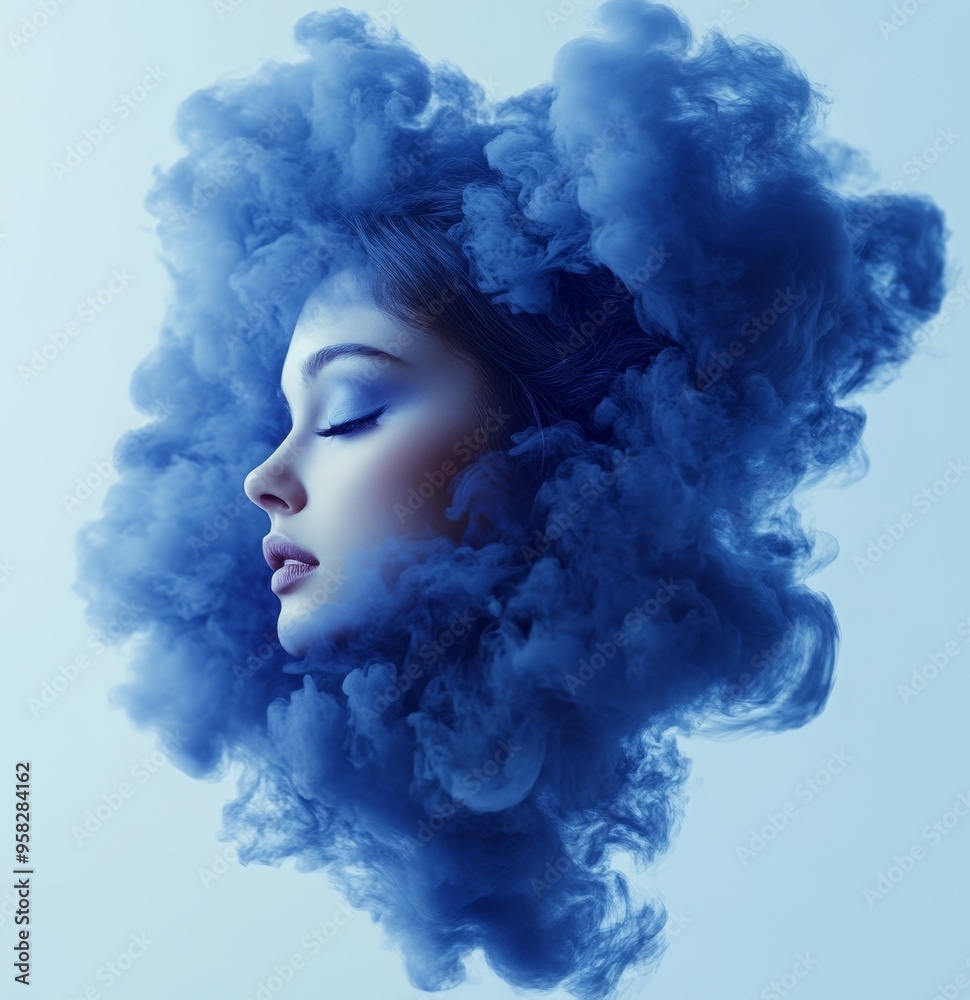 profile of a beautiful woman in blue clouds profile of a beautiful woman in blue clouds