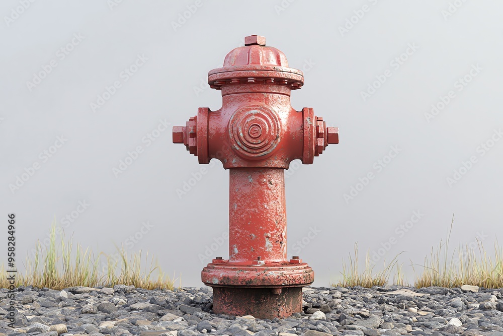 Rusty Red Fire Hydrant on a Stone Path Rusty Red Fire Hydrant on a Stone Path