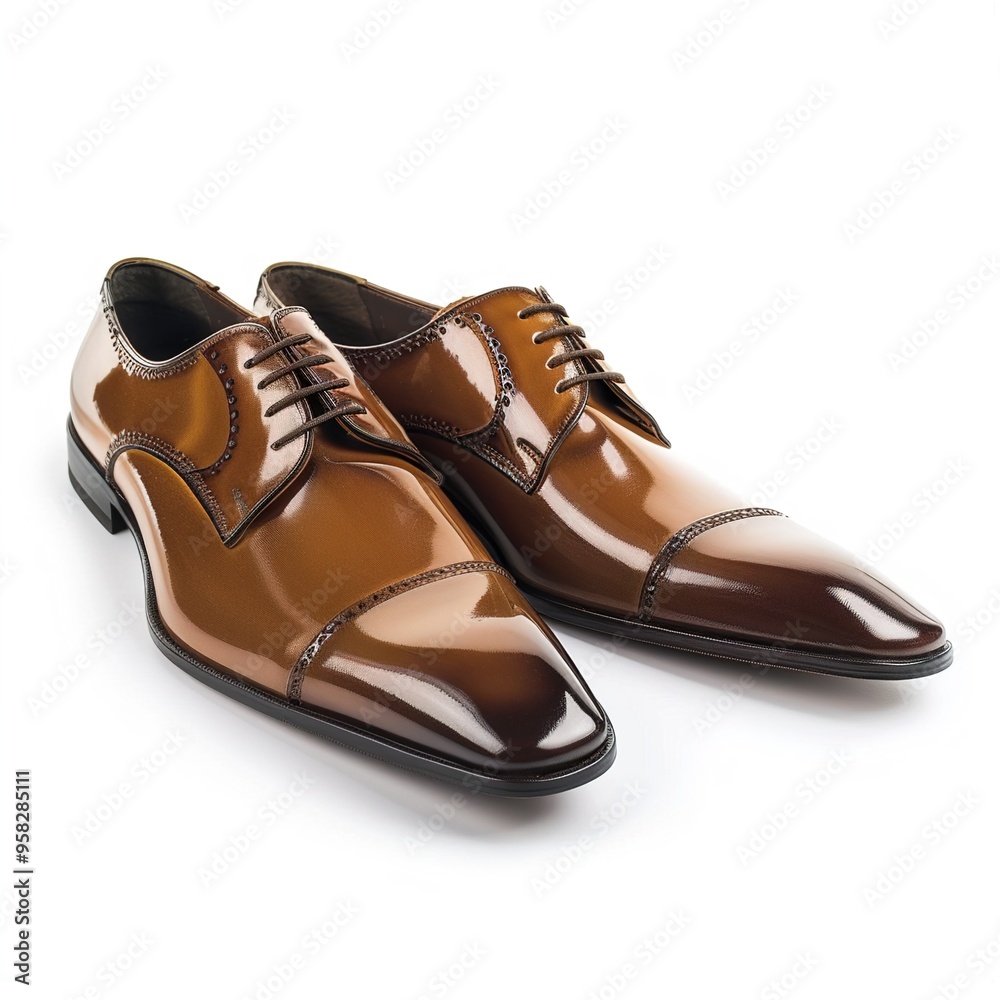 A pair of elegant brown shoes resting gracefully on a clean white background isolated on white A pair of elegant brown shoes resting gracefully on a clean white background isolated on white