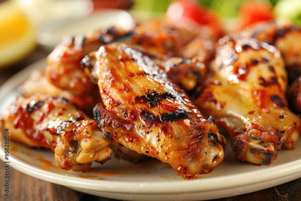 Grilled Chicken Wings. Delicious Fried Chicken Wings with Flavorful Sauce on a Plate Grilled Chicken Wings. Delicious Fried Chicken Wings with Flavorful Sauce on a Plate
