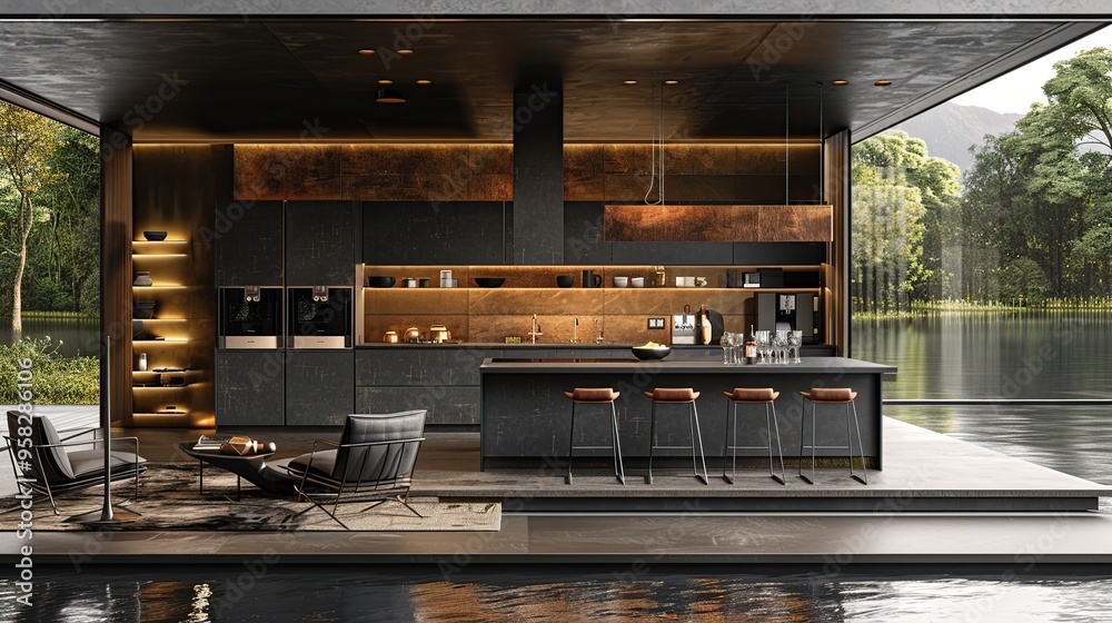 Modern Kitchen with Lake View