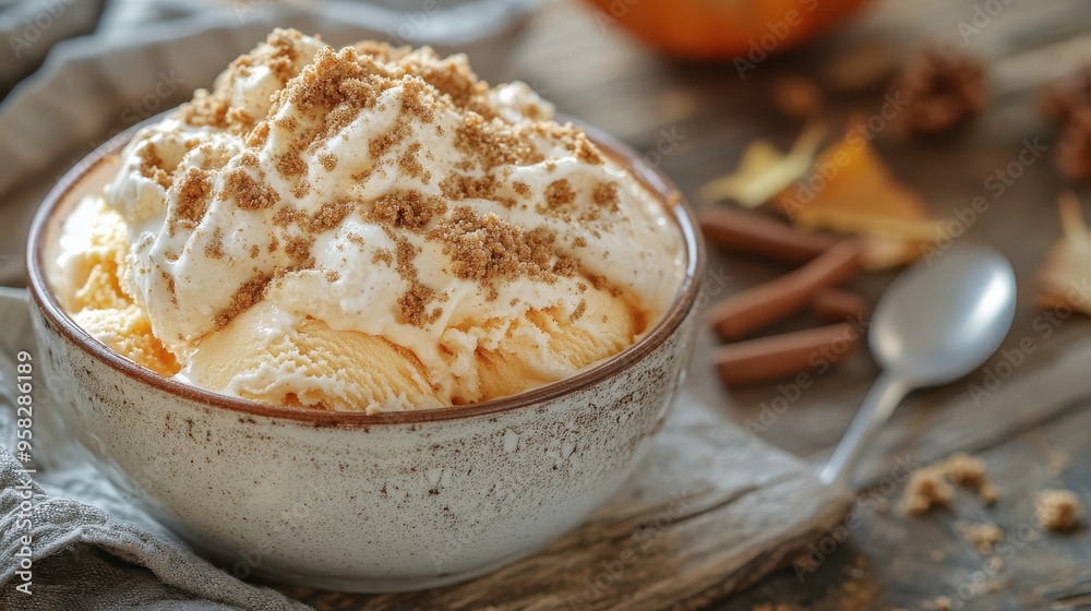Delicious ice cream topped with whipped cream and cookie crumbs, perfect for a cozy autumn treat or dessert. Delicious ice cream topped with whipped cream and cookie crumbs, perfect for a cozy autumn treat or dessert.