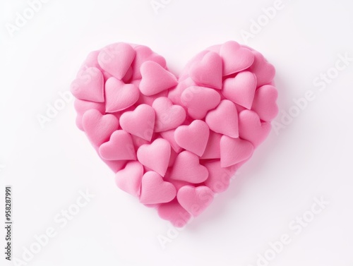 Pink colored heart isolated on white background, flat lay