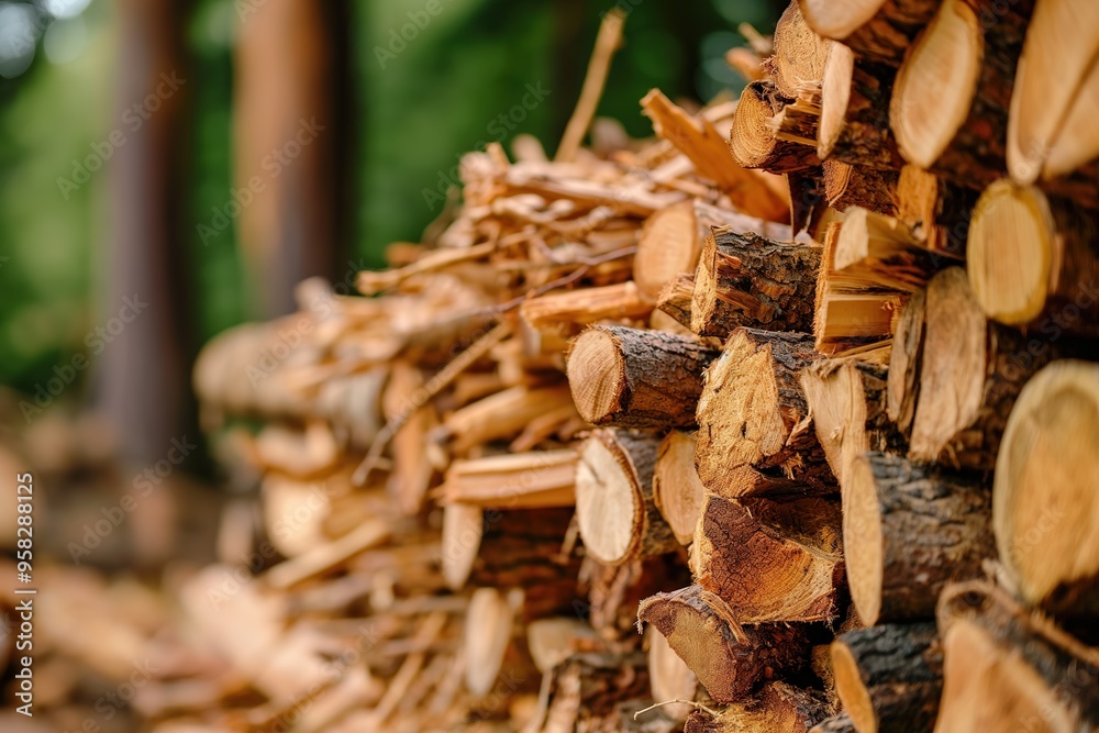 Logs are neatly stacked for use as biomass fuel in sustainable energy projects. Logs are neatly stacked for use as biomass fuel in sustainable energy projects.