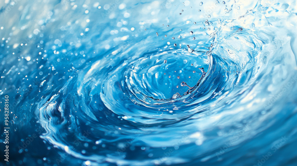 Blue water swirls and splashes, creating tiny bubbles. The water flows smoothly, making a beautiful background. Blue water swirls and splashes, creating tiny bubbles. The water flows smoothly, making a beautiful background.