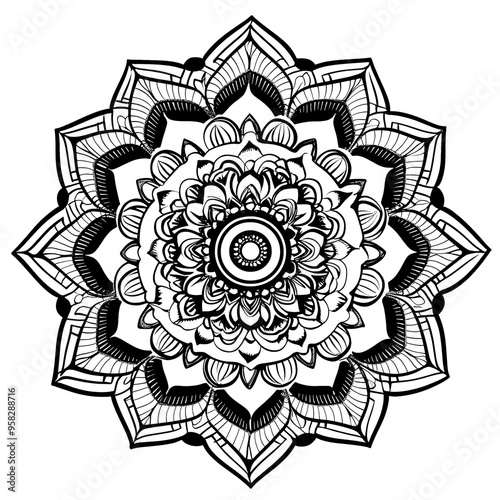 Intricate Black and White Mandala Art Design 