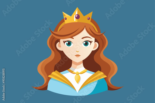 A vector illustration of a regal princess queen adorned in a majestic gown, exuding elegance and grace.