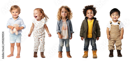 Diverse toddler full body png cut out element set photo