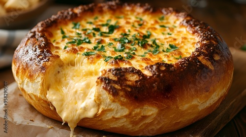 Irresistibly Creamy Cheese Dip Served in a Crispy Bread Bowl the Perfect Party Snack