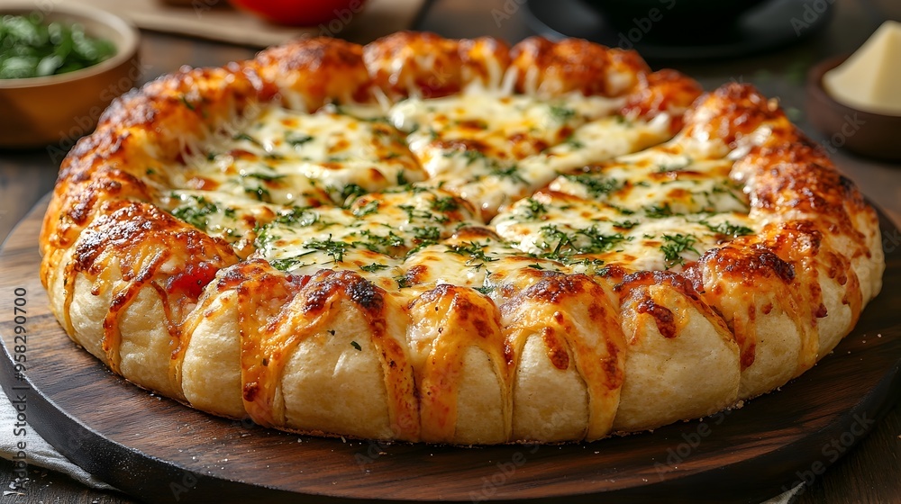 Mouthwatering Cheese Stuffed Crust Pizza with Melted Mozzarella Topping Mouthwatering Cheese Stuffed Crust Pizza with Melted Mozzarella Topping