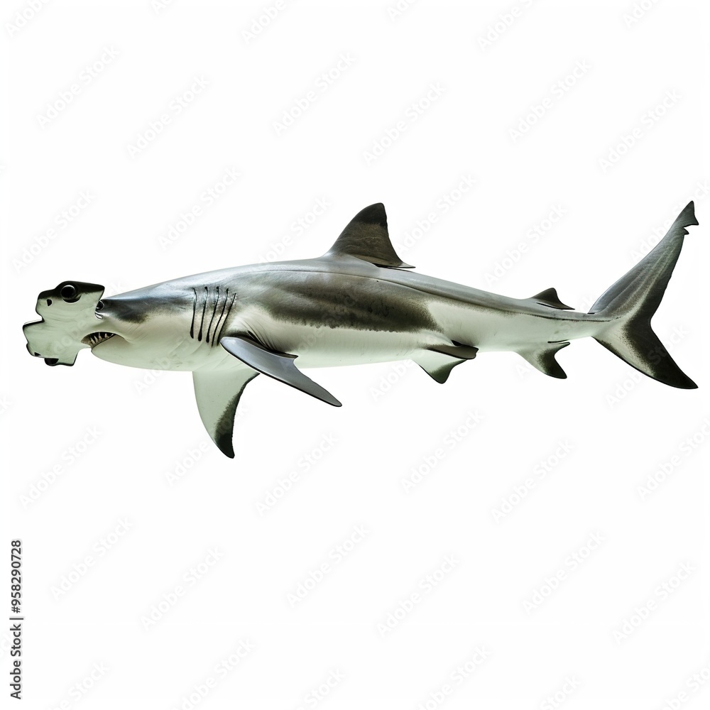 Fototapeta premium Hammerhead shark gliding isolated, cut out 