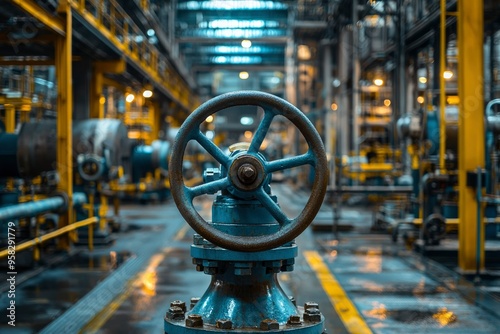 Industrial Valve Wheel in a Factory Setting