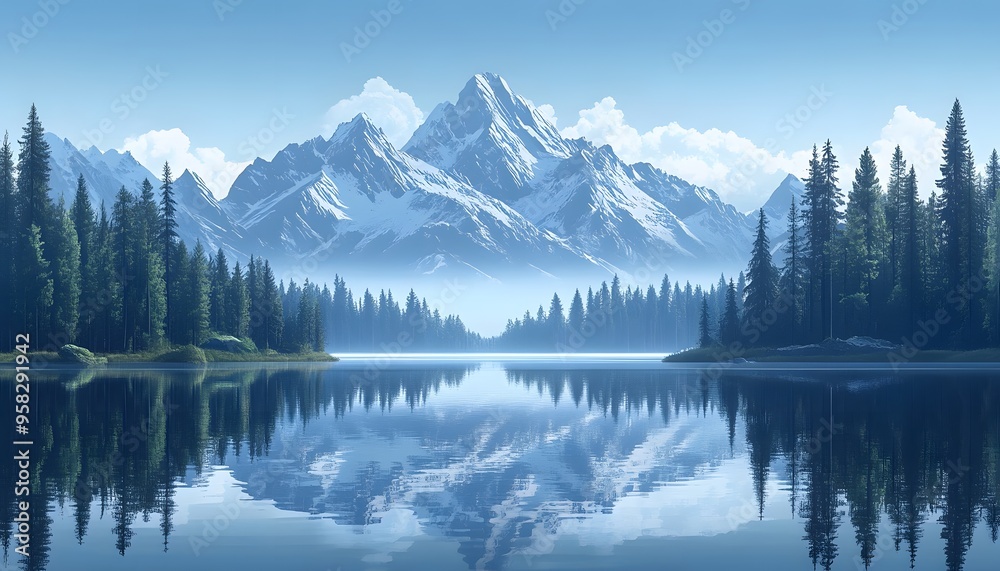 Mountain Lake Reflection Digital Illustration Mountain Lake Reflection Digital Illustration