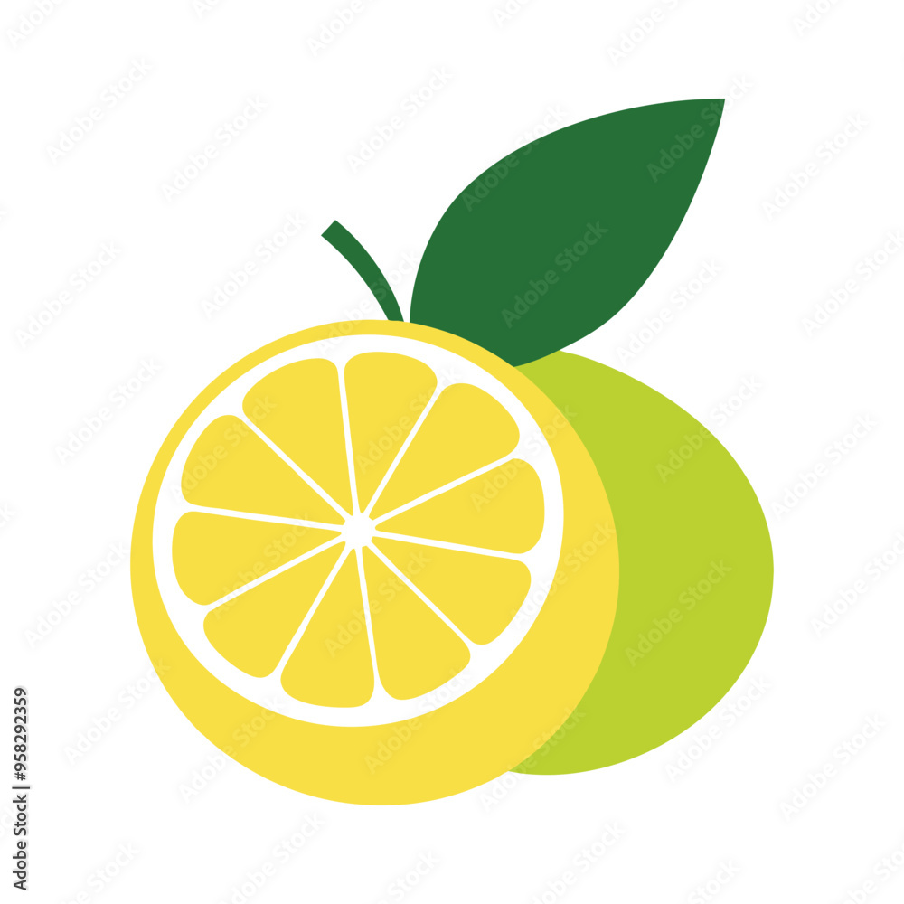 Lemon Fruit illustration - lemon with a leaf Vector Lemon Fruit illustration - lemon with a leaf Vector