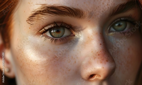 Eyes and eyebrows close up. Portrait of a beautiful teenage girl with beautiful makeup and healthy clean skin.Makeup and cosmetology concept. 