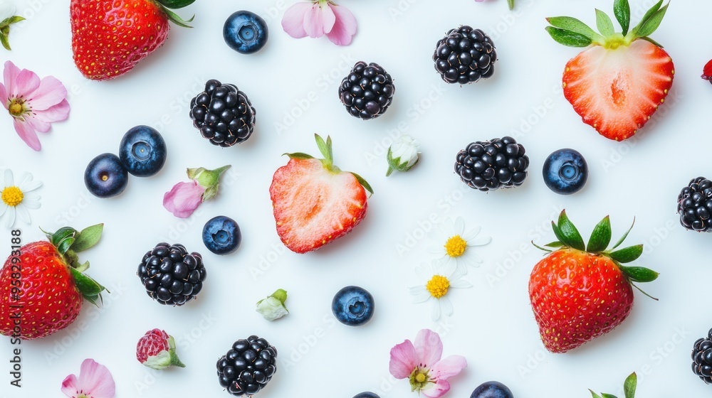 Assortment of Fresh Organic Berries on a Light Background Assortment of Fresh Organic Berries on a Light Background