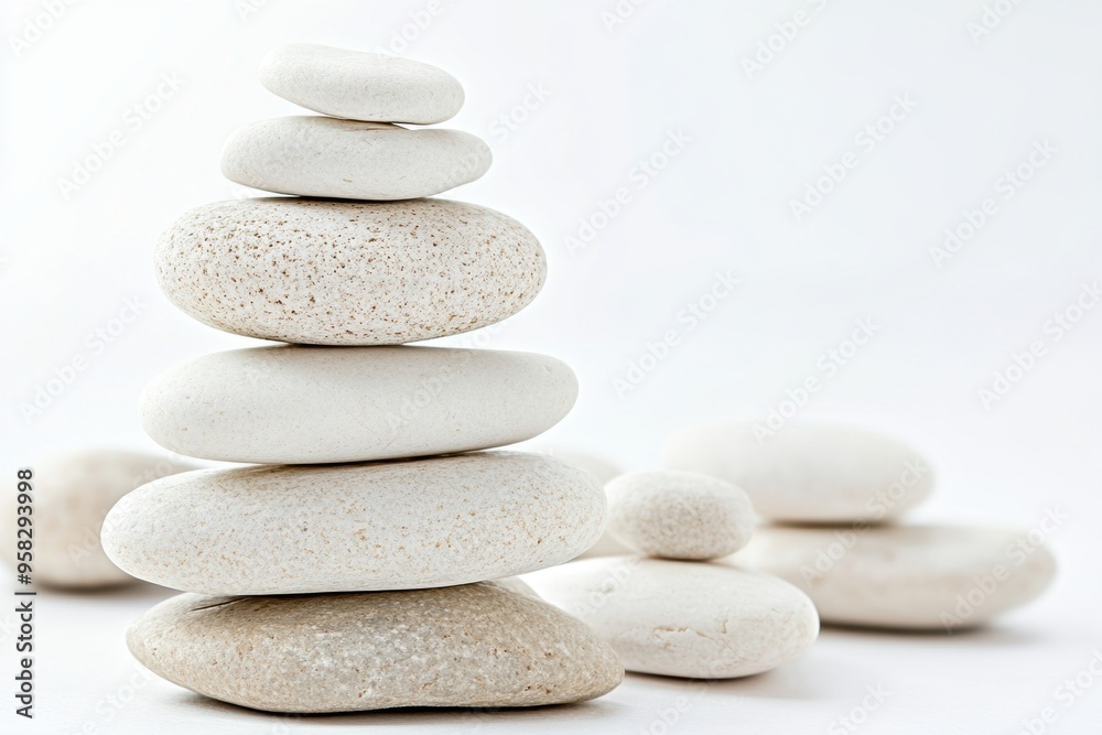 Serene balanced stack on soft white background Serene balanced stack on soft white background