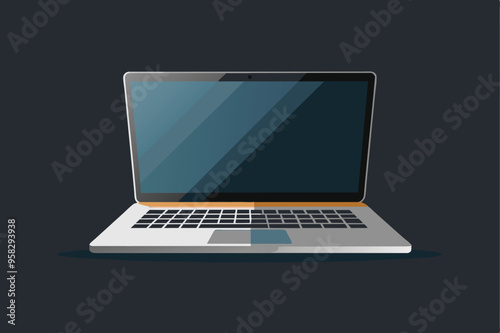 Vector depiction of a laptop with a black screen on a dark background, showcasing a contemporary and stylish electronic device.