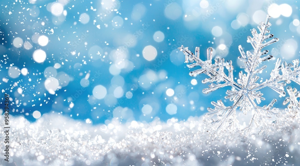 Elegant Snowflakes on Blue Background with Copy Space for Winter Sale
