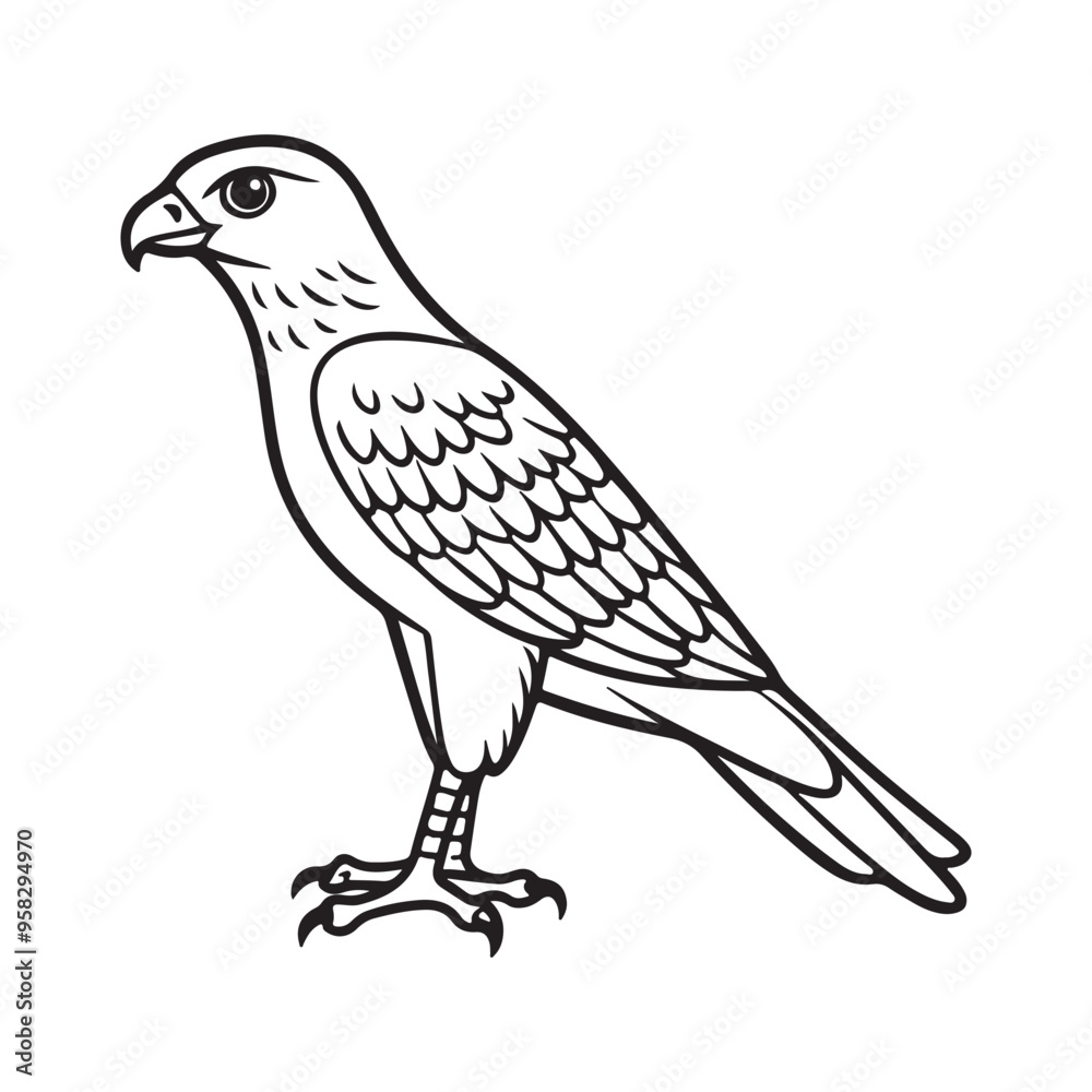 Obraz premium Harrier bird line art vector silhouette with white Background