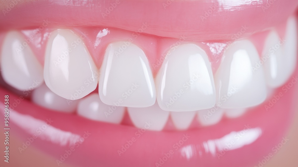 A close up of a woman's teeth with white and pink, AI A close up of a woman's teeth with white and pink, AI