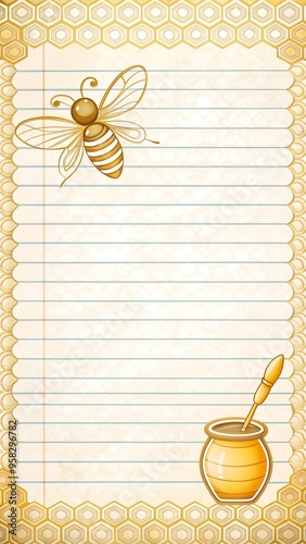 Honey bee-themed memo pad illustration – ideal for note-taking, to-do lists, and decorative stationery designs