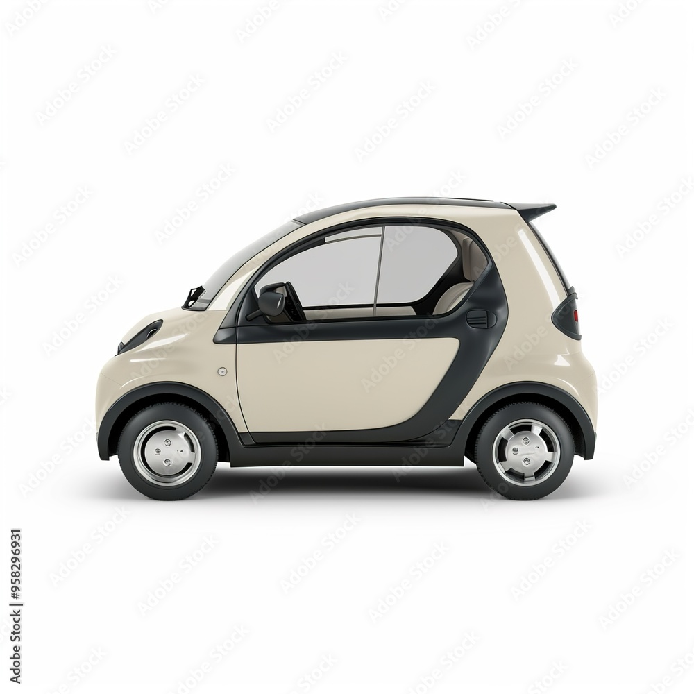 A small electric car isolated on white background A small electric car isolated on white background