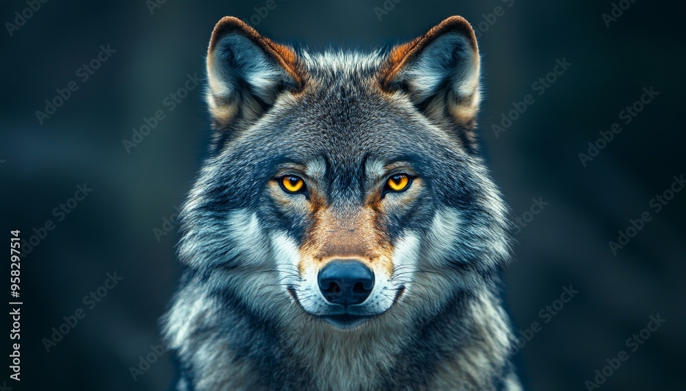 Fototapeta premium Portrait of a Fierce Wolf with Intense Gaze in a Natural Setting