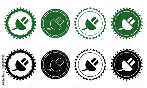 Ecology icon set. Ecology Stamps. Environment, sustainability, nature, recycle, renewable energy; electric bike, eco-friendly, forest, wind power, green symbol. Solid icons vector collection.