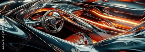 Interior View of a Futuristic, Sleek Sports Car