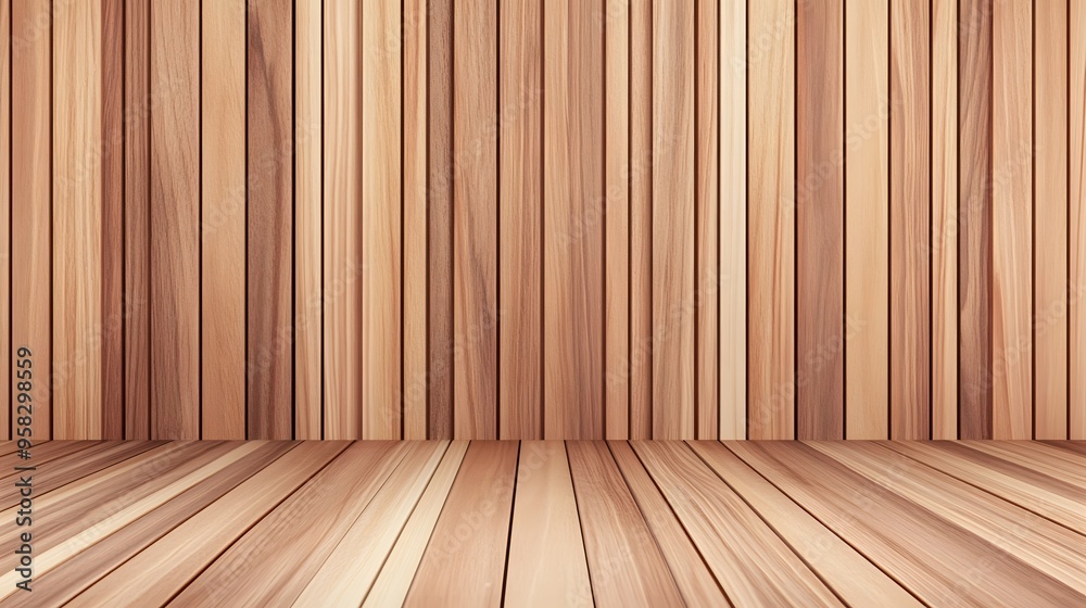 Empty wooden wall and floor background for product display or montage of your products Empty wooden wall and floor background for product display or montage of your products