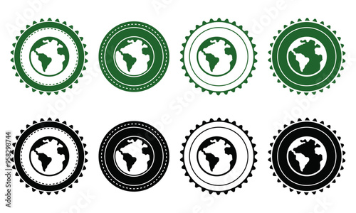 Ecology icon set. Ecology Stamps. Environment, sustainability, nature, recycle, renewable energy; electric bike, eco-friendly, forest, wind power, green symbol. Solid icons vector collection.