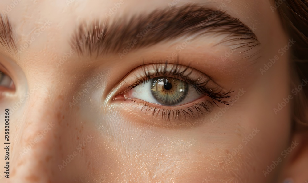 Fototapeta premium Eyes and eyebrows close up. Portrait of a beautiful teenage girl with beautiful makeup and healthy clean skin.Makeup and cosmetology concept. 