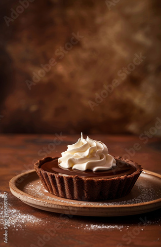 Chocolate tart with a dollop of whipped cream