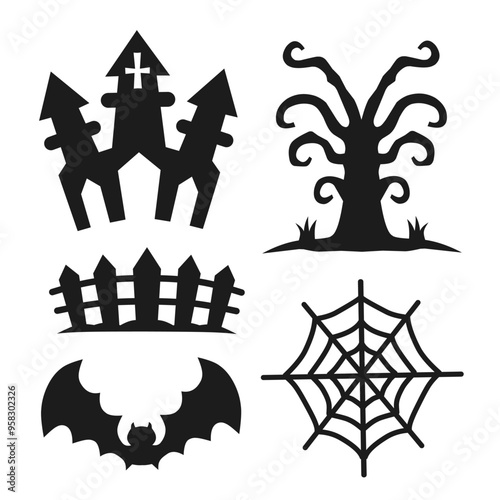 hand drawn black and white style halloween elements collection