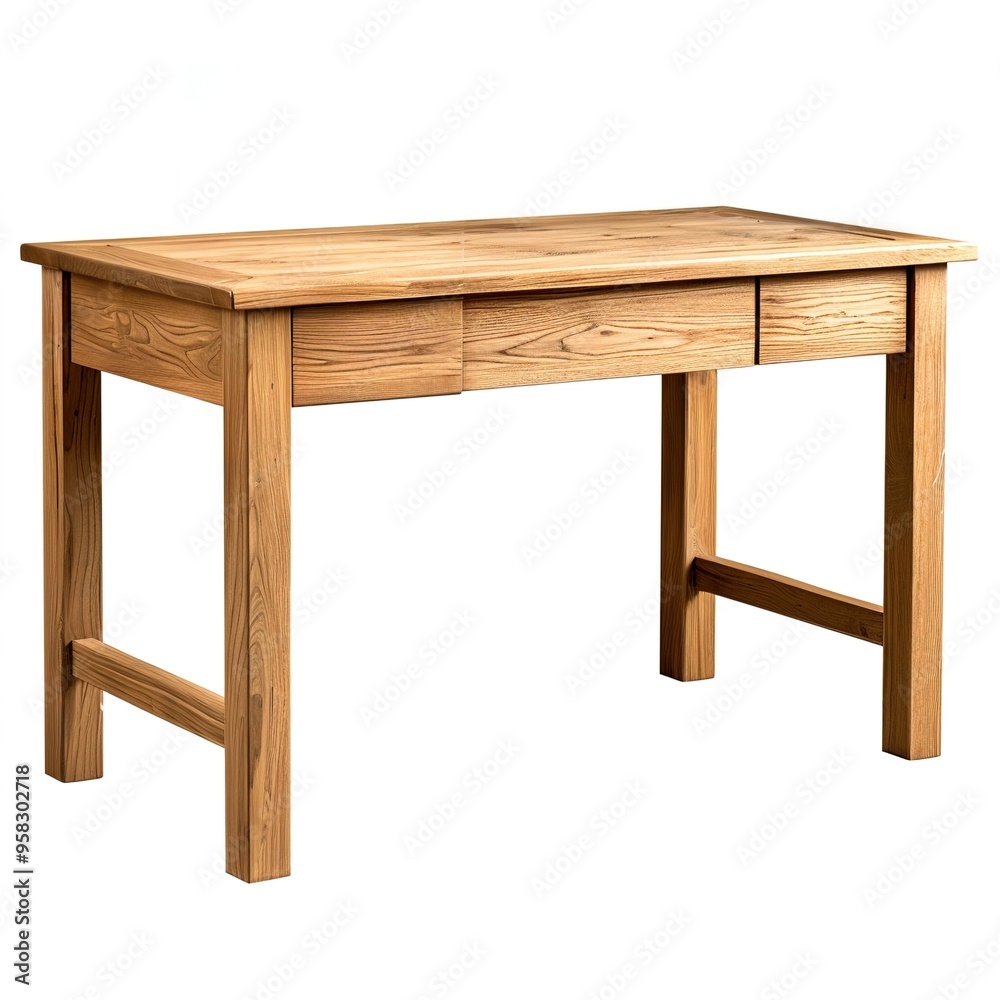 A wooden desk suitable for a home office isolated on a transparent background.